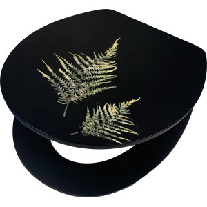 Schwarzer WC-Sitz Manra mit Farn-Motiv und Absenkautomatik von baliv.