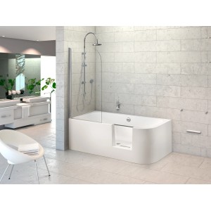 Weißer Ottofond Whirlpool Free-Gate mit Duschabtrennung im modernen Badezimmer.