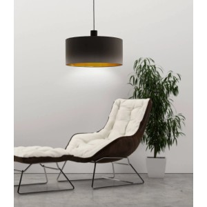 Moderne Eglo Hängeleuchte Concessa, dunkelbraun-cappuccino-gold, Ø530mm. Textil-Lampenschirm für Wohnzimmer & Schlafzimmer.