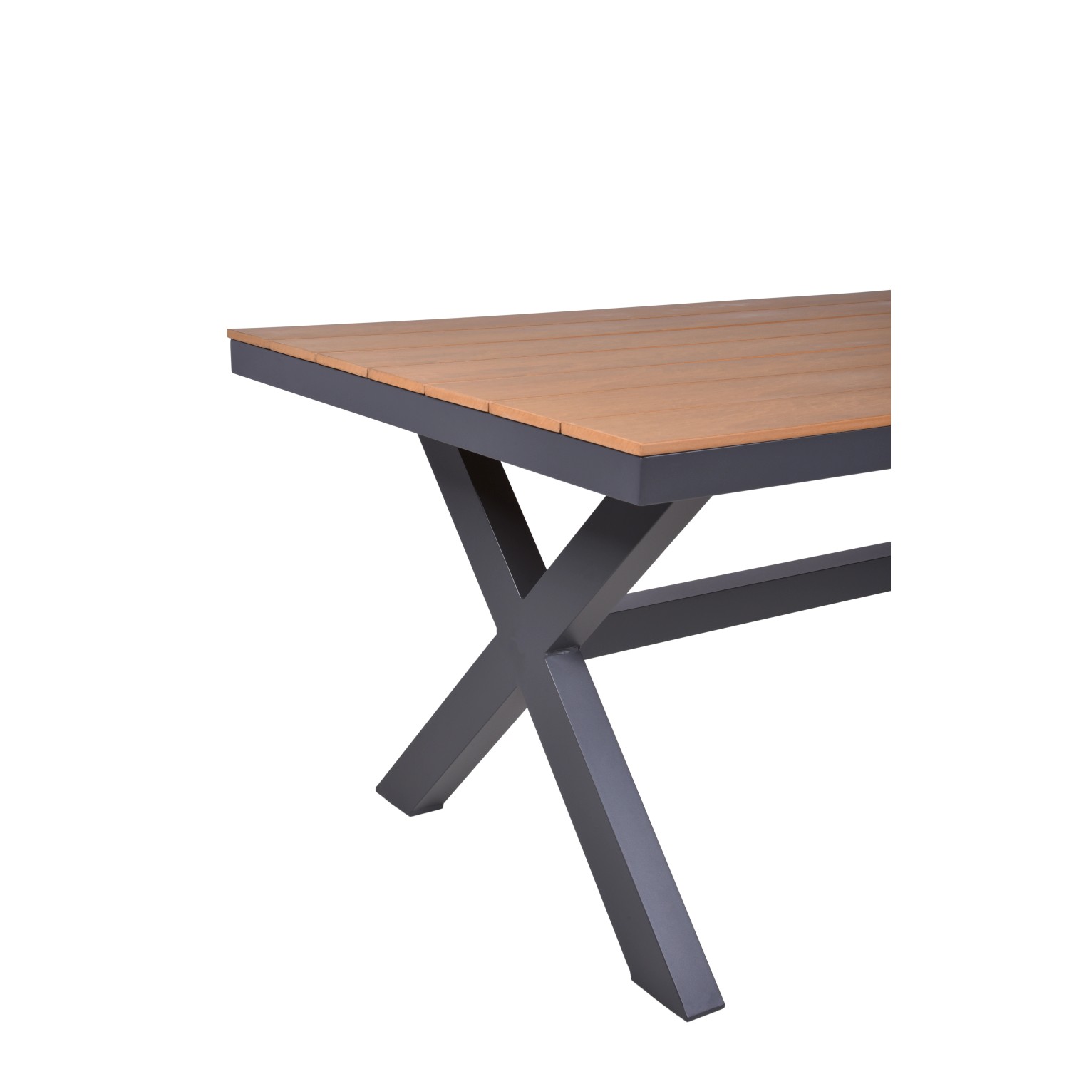 Detailansicht Gartentisch Silea, rechteckig, braun-schwarz, mit Aluminiumgestell.