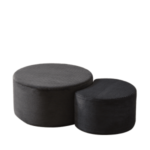 okwish Kaffeetisch Set 2er Polster Rund Wohnzimmer Beistelltisch Ottoman Modern 84x84x28cm Schwarz