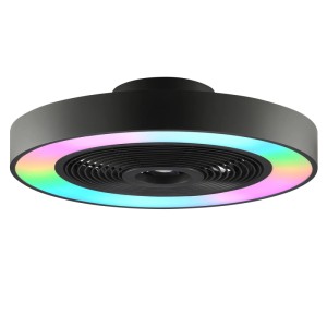 Schwarze LED-Deckenleuchte Catania mit Ventilator und RGB-Beleuchtung, Ø 48,6 cm.