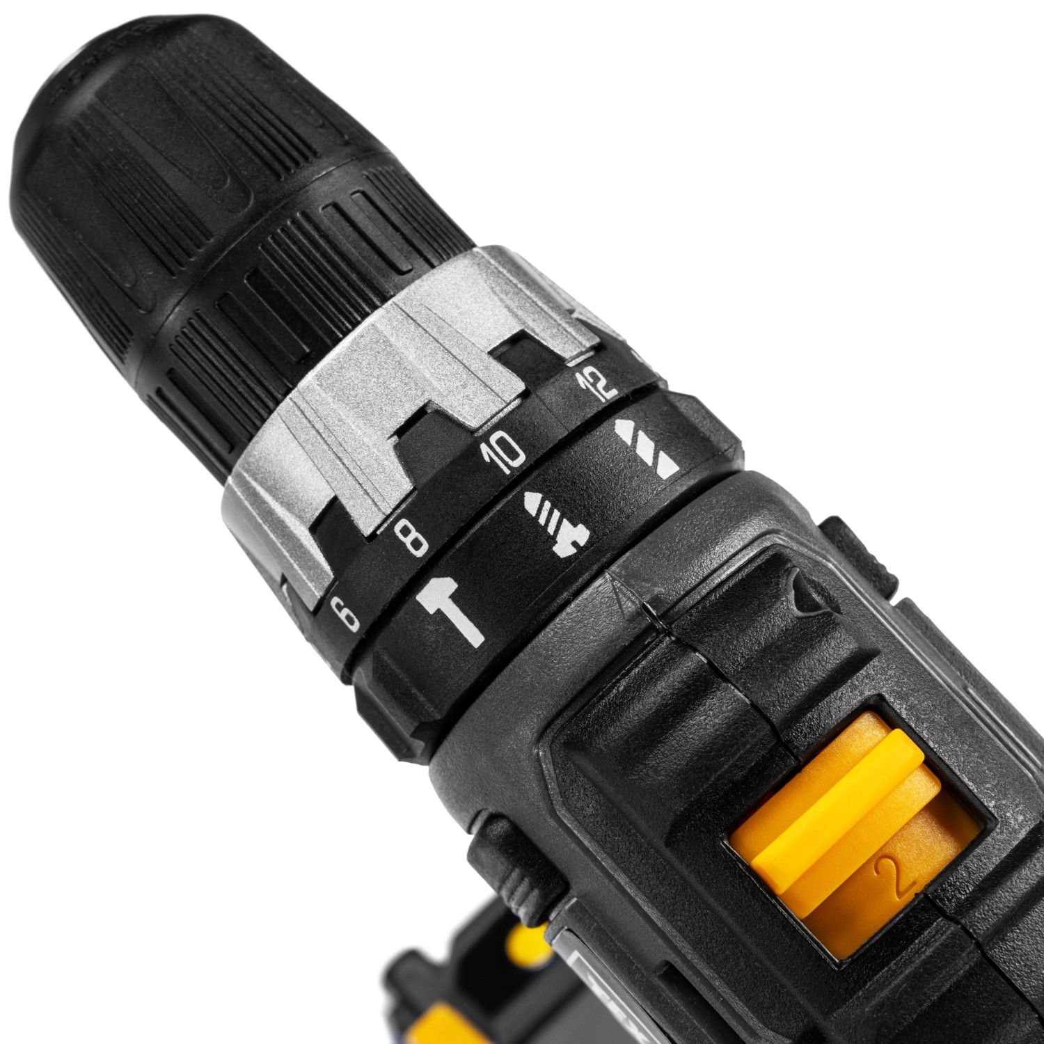 Detailaufnahme: Texas 20V Schlagbohrmaschine IDX2000 Akkuschrauber mit Drehmomenteinstellung.