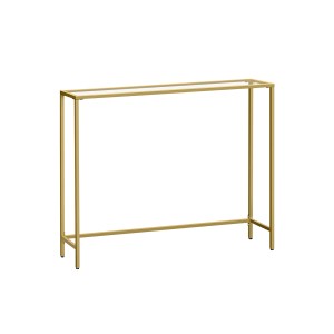 Vasagle Konsolentisch mit Hartglasplatte und goldenem Metallgestell.