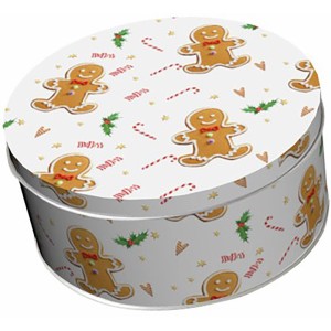 Mehrfarbige Boltze Vorratsdose Fiete (Ø 20cm) mit Lebkuchenmann-Motiv für Weihnachtsdekoration.