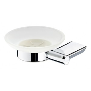 Seifenablage Veria aus Milchglas mit verchromter Wandhalterung.