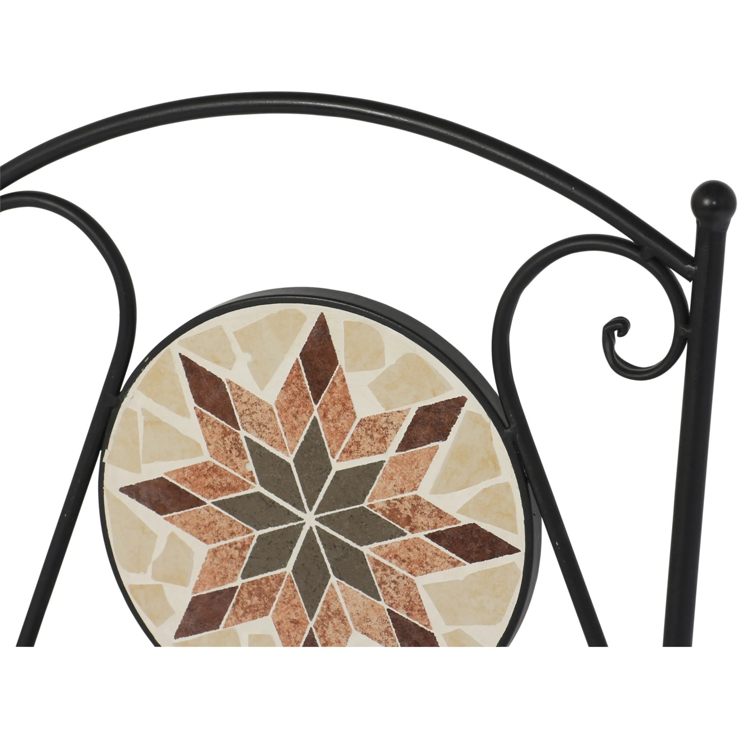 Detailansicht: Schwarzer Siena Garden Klappsessel Stella mit Mosaik-Stern in der Rückenlehne.