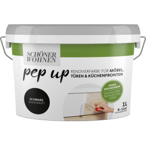 Schöner Wohnen pep up Renovierfarbe Schwarz, seidenmatt, für Möbel, Türen und Küchenfronten, 1 Liter.