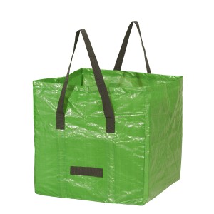 Grüner Gartenabfallsack 125 l aus PE-Gewebe mit Trageschlaufen für Gartenabfälle und Häckselgut.