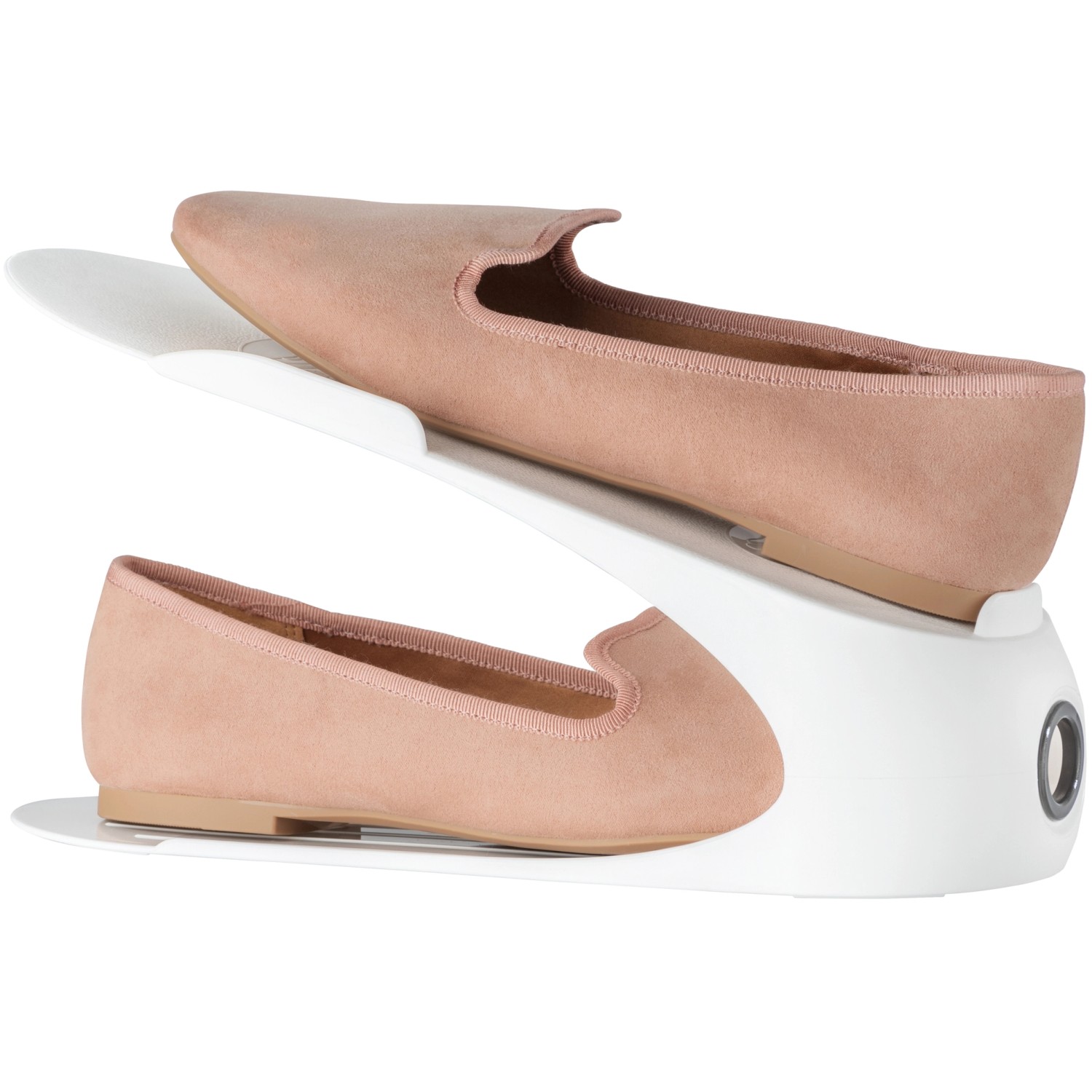 Wenko Schuhhalter 4er-Set, weiße Schuhaufbewahrung zur platzsparenden Stapelung von Schuhen.