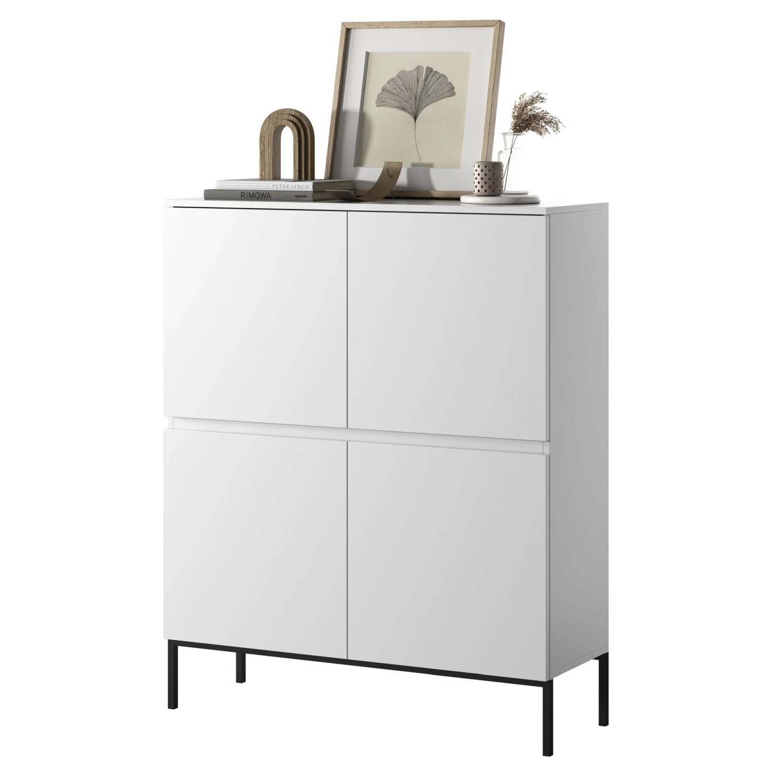 Selsey Highboard Bemmi 100 cm Hoch Weiß mit Schwarzen Beinen_7