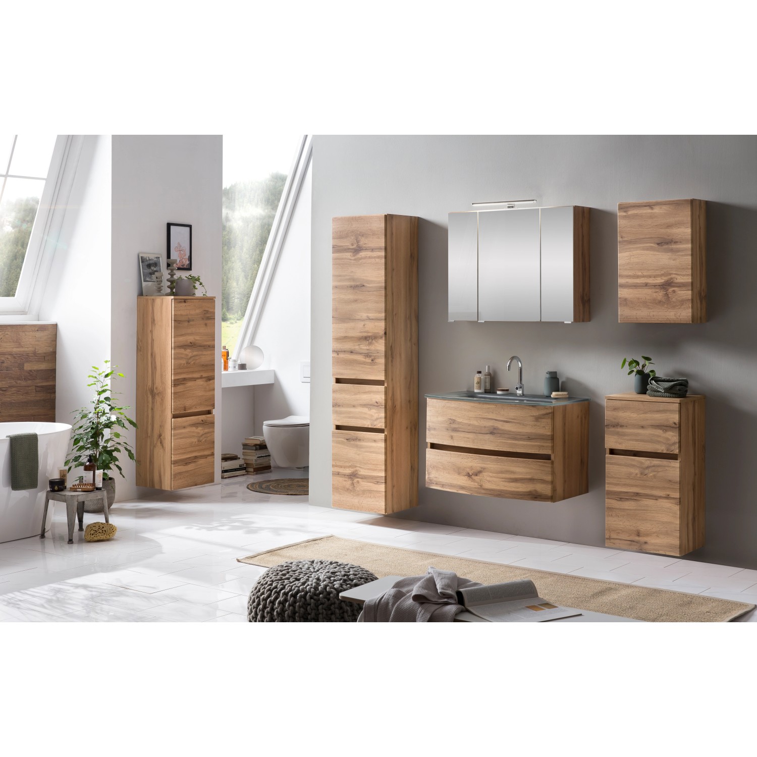 Badezimmer-Set mit Held Möbel Unterschrank Salerno in Wotaneiche, 40 cm breit.