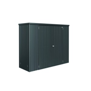 Biohort Geräteschrank 230 Large, dunkelgrau-metallic, mit zwei vertikal gerillten Flügeltüren.