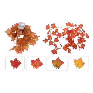 Herbstgirlande 180 cm mit bunten Kunstblättern in Rot, Orange, Gelb. Ideal für herbstliche Dekorationen.
