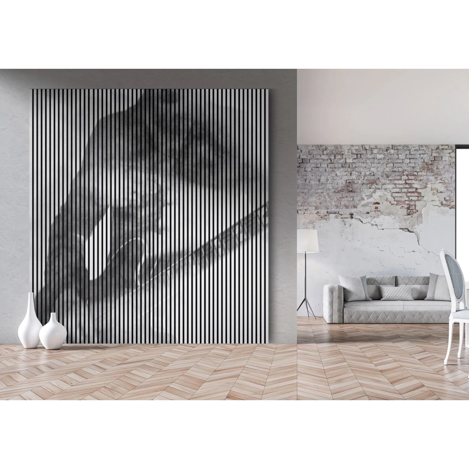 FN Acustico Akustikplatte Riff 2, PET/MDF, 2253x19x2400mm, im Raum mit Design.