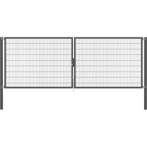 Doppeltor Flexo Plus, 500x180cm, anthrazit, mit Doppelstabmatte, Pfosten und Zubehör für Gartenzaun.