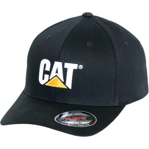 Schwarze Cat Flexfit Kappe (Größe S/M) aus Baumwolle mit Cat Logo für Arbeitskleidung.