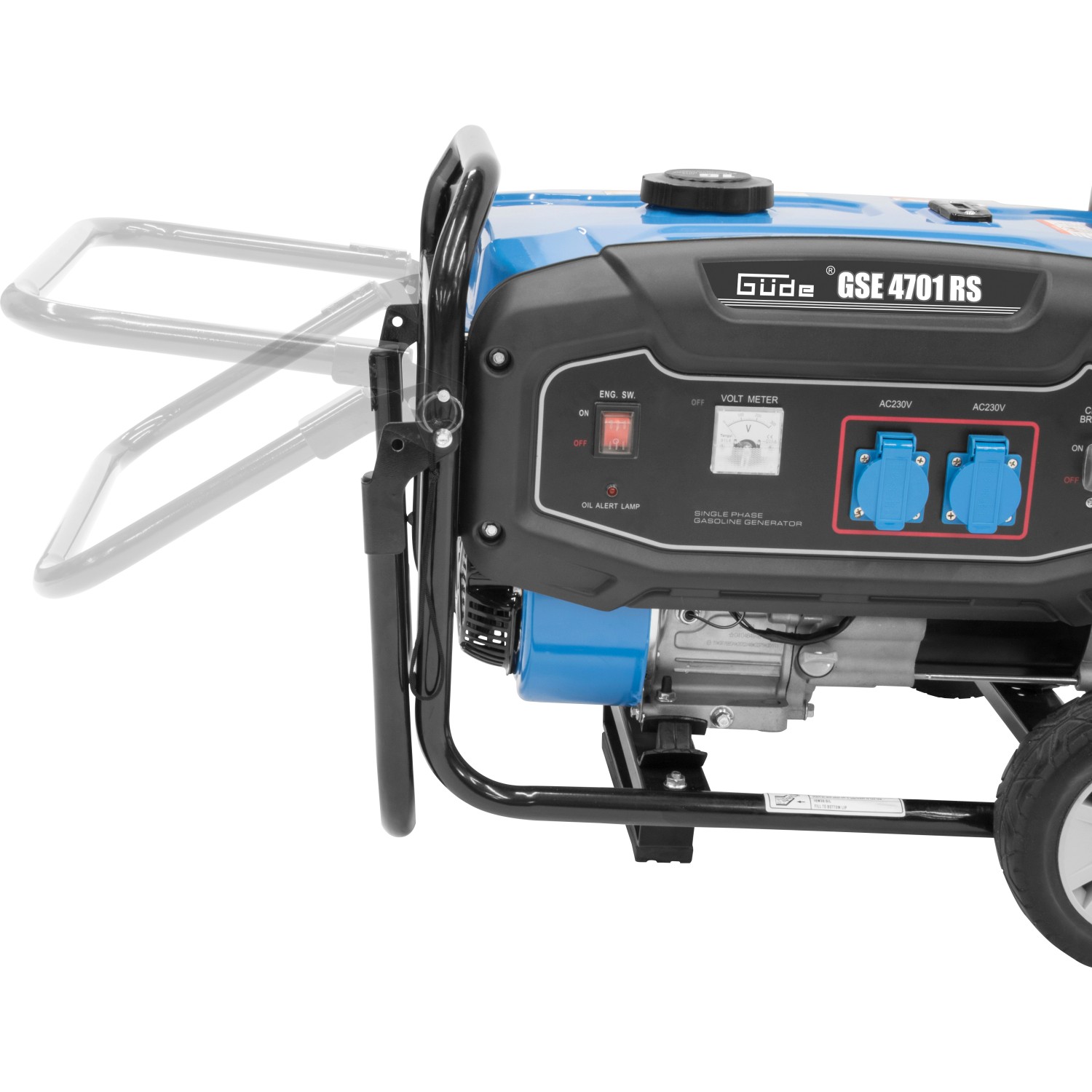 Güde Stromerzeuger GSE 4701 RS Benzin mit klappbarem Griff, 2x 230V Anschlüsse und Voltmeter.