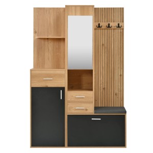 Merax Flurgarderobe Schuhschrank Spiegel Sitzbank LED Schubladen