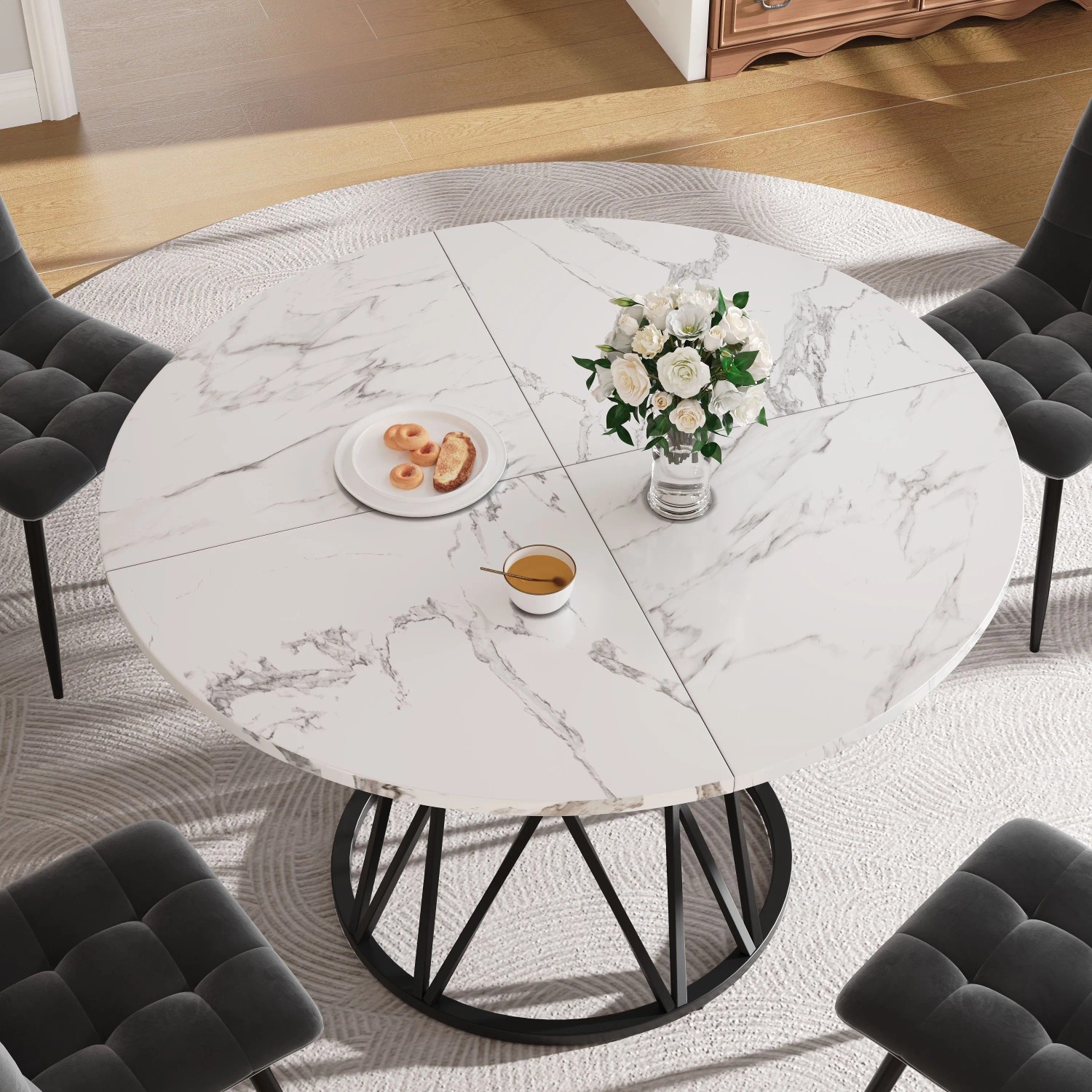 okwish Esstisch Rund für 4 Personen Tischplatte aus MDF-Marmor 100 x 100 cm Schwarz kaufen bei OBI