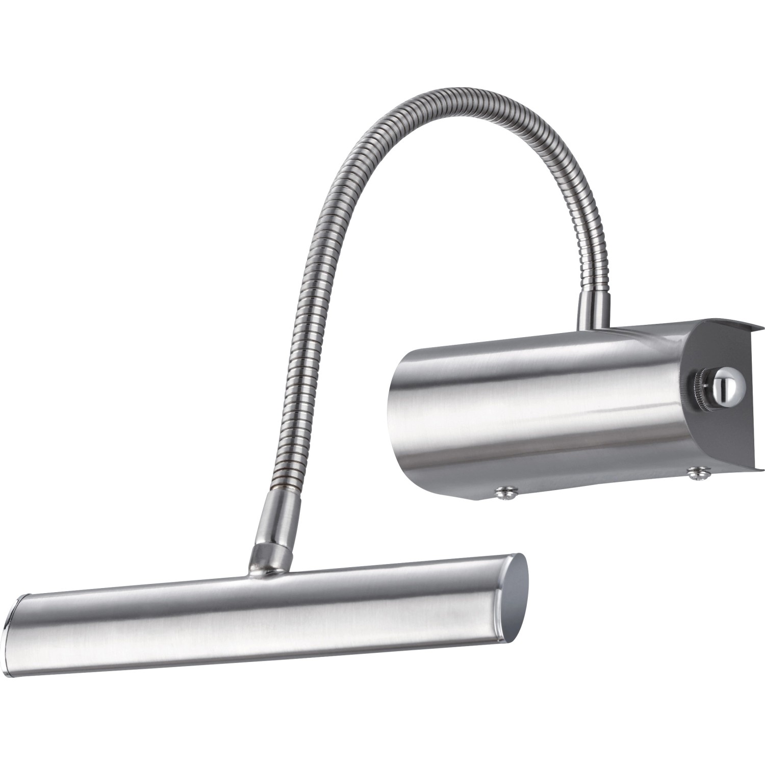 LED-Wandleuchte Curtis in Nickel matt mit Dimmer und Flexarm für flexible Beleuchtung.