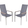 2er Set Garden Pleasure Stapelstühle Pavia, grau-schwarz, mit Teakholz-Armlehnen.