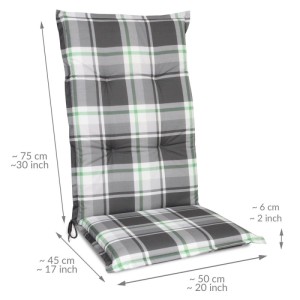 Mintgrün karierte Beautissu Hochlehner Auflage Sunny MK, 120x50x6cm für Gartenstühle.