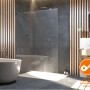 Moderne, rahmenlose Duschabtrennung Brava Walk-In in Chrom, Sondermaßanfertigung.