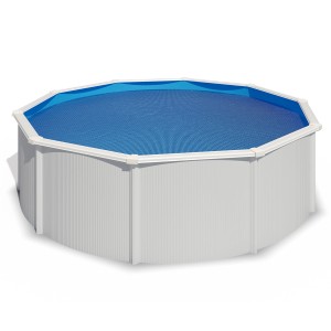 Blau Pool-Solarplane (Ø 460cm) auf Pool, zur Erwärmung und Sauberhaltung des Wassers.