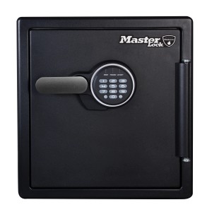 Schwarzer Master Lock Sicherheitstresor LFW123FTC, feuer- und wasserbeständig, mit digitalem Zahlenschloss.