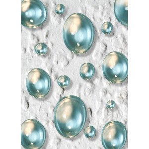 Nahaufnahme von Wassertropfen auf einer weißen, strukturierten Oberfläche, die mit MEM Schimmel-Schutz behandelt wurde.