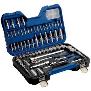 LUX Steckschlüsselsatz STS-89 Comfort, 89-teilig im blauen Koffer, verschiedene Schraubenschlüssel und Bits.