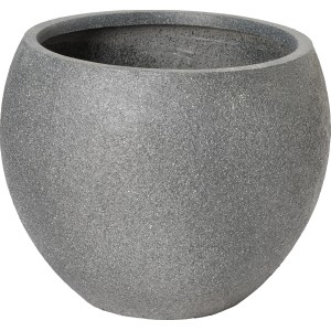 Anthrazitfarbener, runder Pflanztopf (41x41x30,5 cm) mit rauer Oberfläche.