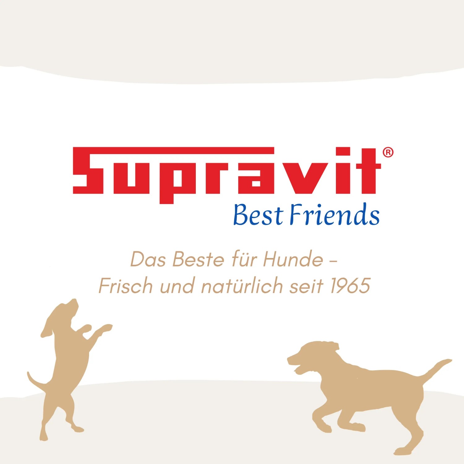 Supravit Best Friends Logo für Hundetrockenfutter. Rotes Logo mit zwei stilisierte Hunden.