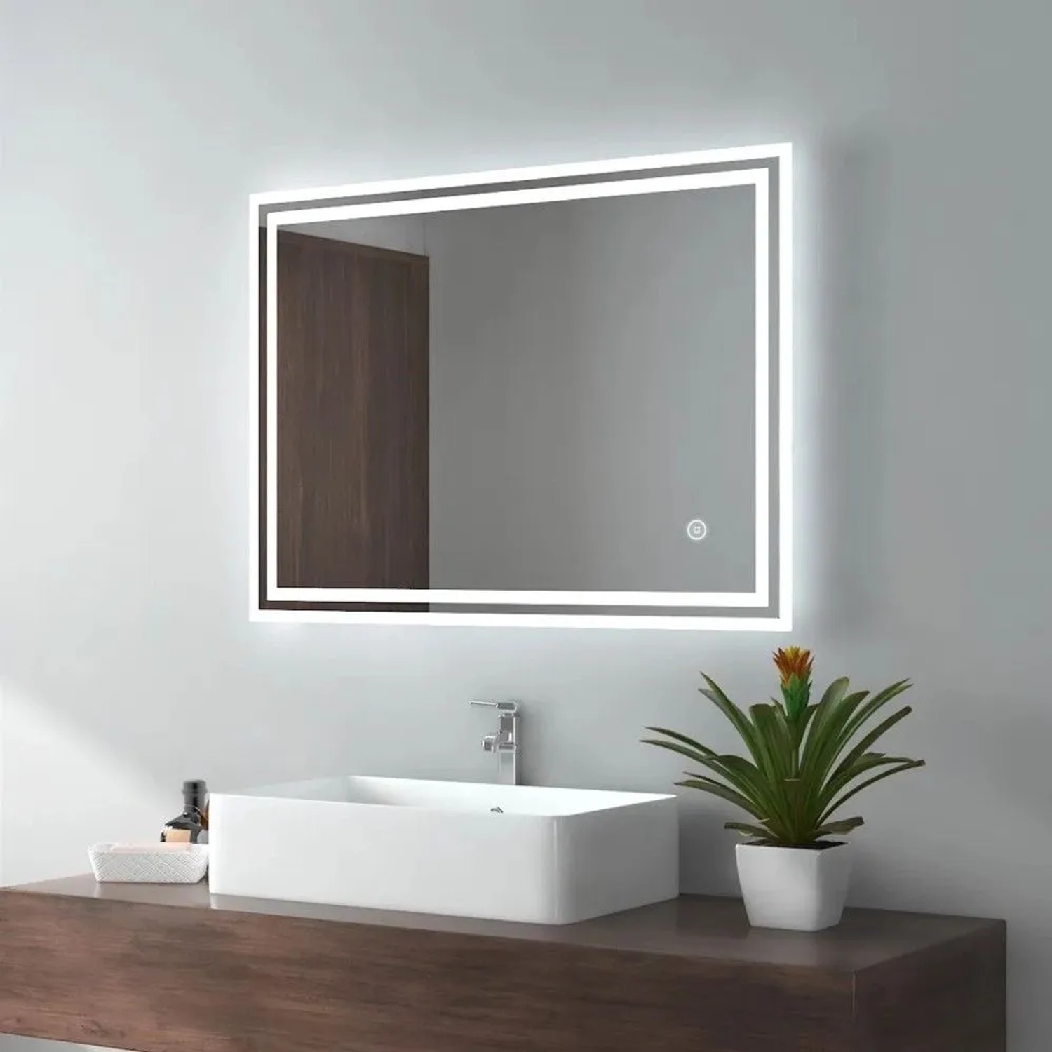Emke Badspiegel mit Beleuchtung 60 x 80 cm LED-Spiegel mit Touchschalter Anti-Beschlag KaltweißWarmweißNeutralweiß_5