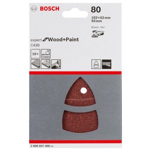 Bosch Schleifblatt-Set C430, Körnung 80, für Multischleifer. 10-teilig, geeignet für Holz und Farbe.