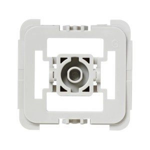 Homematic IP Adapter Gira 55, hellgraues quadratisches Kunststoffteil mit zentraler Öffnung zur Schalterintegration in Hausautomation.