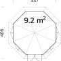 Grundriss Palmako Holz-Pavillon Veronica 4, 337x337 cm, unbehandelt, mit Maßen und 9,2 m² Fläche.