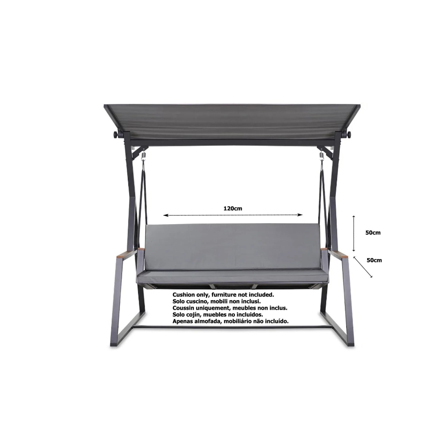 Graues Kissen-Set für 2-Sitzer Hollywoodschaukel, 120x50x7cm, ideal für Garten und Terrasse.