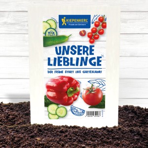 Gemüsesamen-Set 'Unsere Lieblinge' mit Tomaten, Gurken, Paprika für den frühen Start ins Gartenjahr.