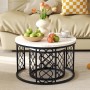 okwish Couchtisch mit 2er-Set Satztische Wohnzimmer 70x 70x 45cm Weiß Schwarz_3