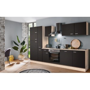 Menke Küchenzeile Classic 300 cm in Lava Matt und Sonoma Eiche Nachbildung.