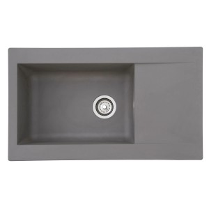 Respekta Mineralite Einbauspüle Denver in Betongrau, 86x50 cm, mit Abtropffläche.