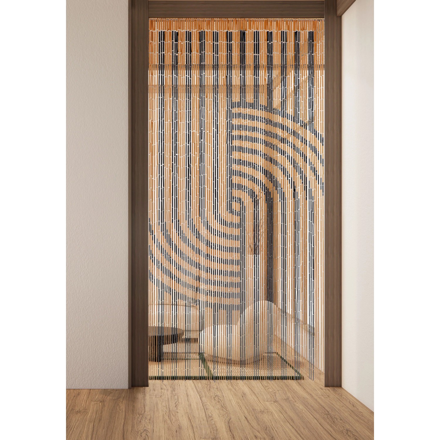 Conacord Türvorhang Japandi, 90x200 cm, Bambus mit abstraktem Muster als Raumteiler.