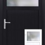 Moderne Nebeneingangstür Kunststoff K504, links, weiß/anthrazit, mit Glaseinsatz für mehr Licht.