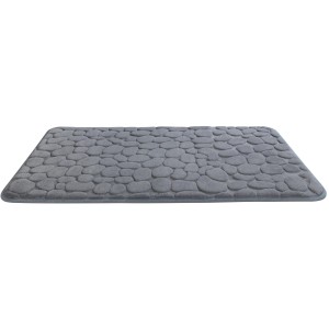 Grauer Wenko Badteppich Memory Foam Pebbles, 50x80 cm, mit Kieselstein-Optik.