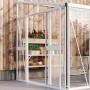 Vitavia Doppeltür-Kit für Gewächshaus Athena, weiße ESG-Doppelschiebetür mit Pflanzenregal.