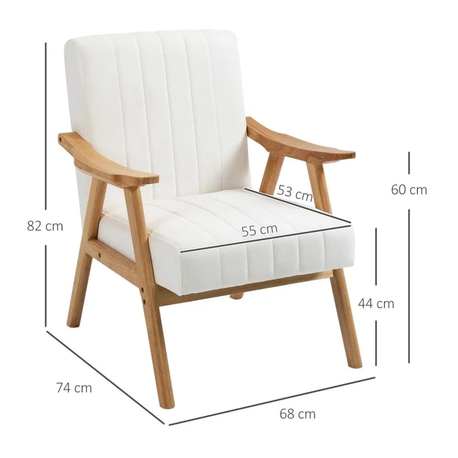 HOMCOM Polsterstuhl in Samtoptik, weiß, mit Holzarmlehnen und -beinen, Skandi Design. Maße: 68x74x82 cm.