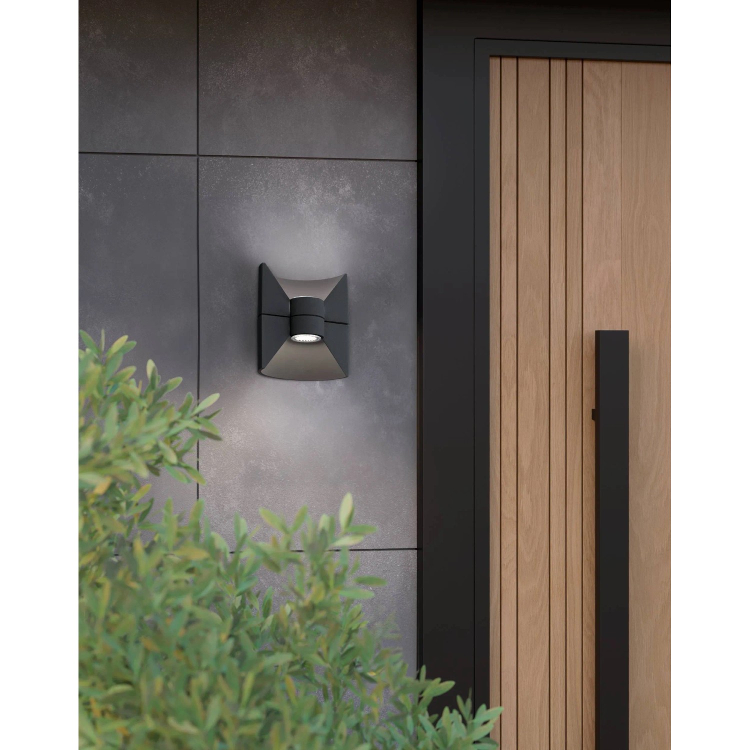 Moderne, anthrazitfarbene Eglo LED Außenwandleuchte Redondo (17,5x16cm) mit Up- und Downlight.