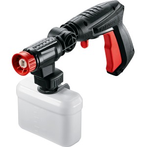 Bosch 360° Sprühpistole für Aquatak Hochdruckreiniger mit Behälter und rotem Griff.